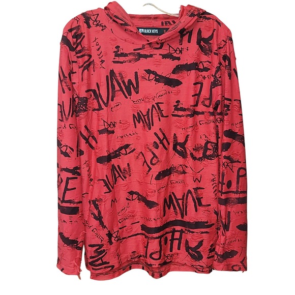 Black Keys Men's Distress Graffiti Hoodie Shirt S Streetwear Skater Y2K Sporty - Picture 9 of 9
